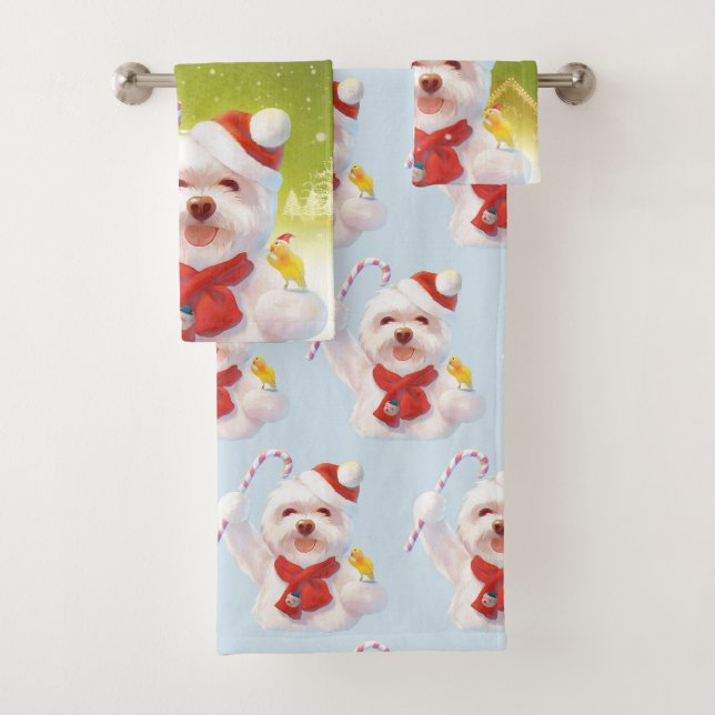 Conjunto De Toalhas Cachorro de Natal com Canas Doces (Insitu)
