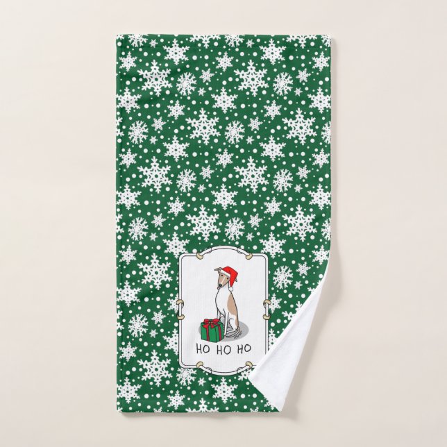 Conjunto De Toalhas Cachorro de Natal Santa Hat Fawn e Cachorro Branco (Toalha de mão)