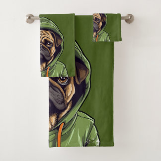 Conjunto De Toalhas Cachorro Vestindo capuz verde