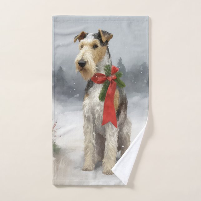Conjunto De Toalhas Cachorro Wirefox Terrier na Neve Natal (Toalha de mão)