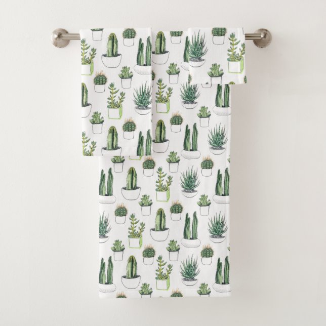 Conjunto De Toalhas Cactos & Succulent da Aquarela (Insitu)