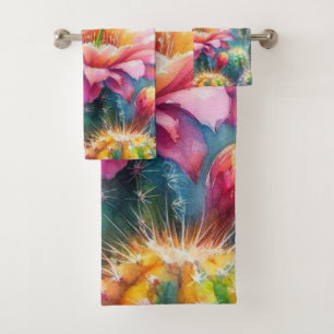 Conjunto De Toalhas Cactos Suculentos de Flutuação de Aquarelas