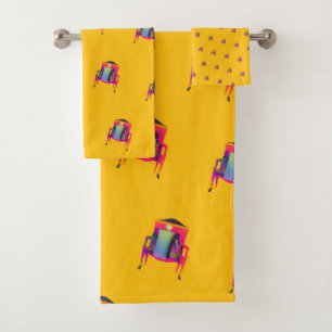 Conjunto De Toalhas Cadeira Abstrata Decorativa Diagonal Amarela