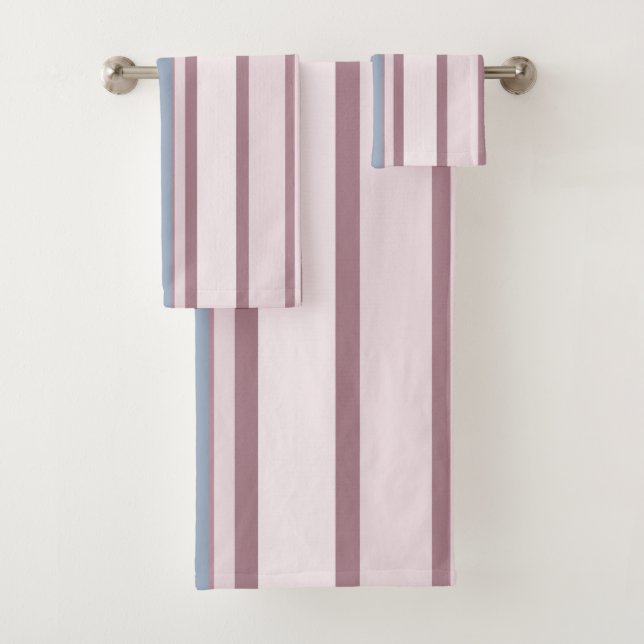 Conjunto De Toalhas Cadet Grey and Desaturated Rose Stripes (Insitu)