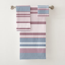 Conjunto De Toalhas Cadet Grey and Desaturated Rose Stripes