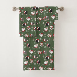Conjunto De Toalhas Cães de Papai Noel no Verde