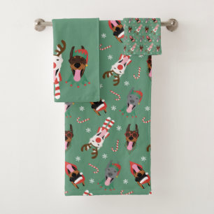 Conjunto De Toalhas Cães Dobermann de Natal