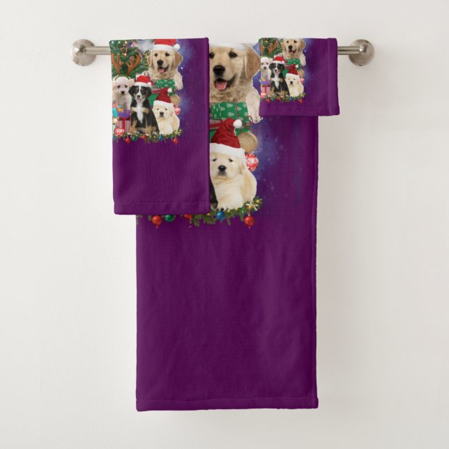 Conjunto De Toalhas Cães Feliz Natal Luz (Insitu)