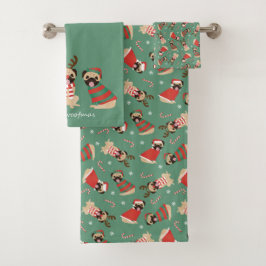 Conjunto De Toalhas Cães Pug felizes