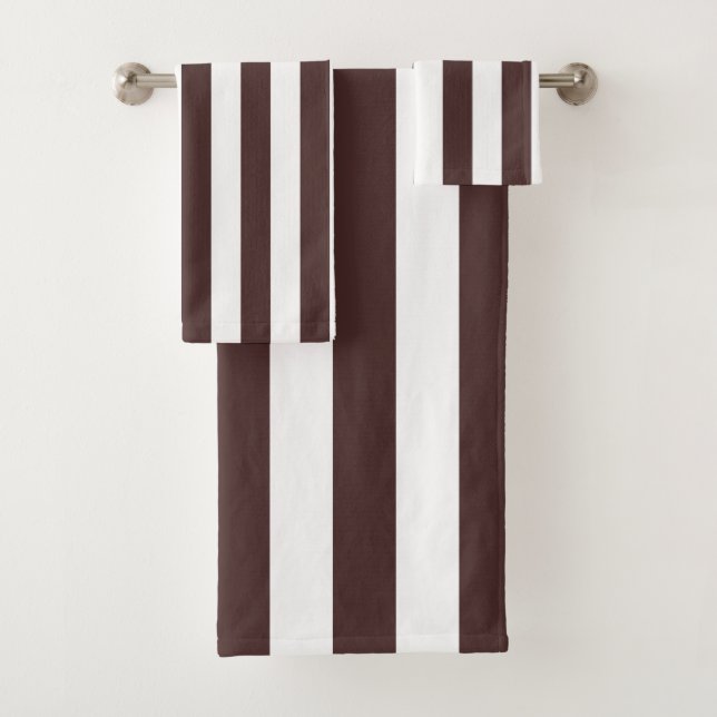Conjunto De Toalhas Café Marrom e Listras Verticais Brancas (Insitu)