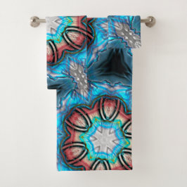 Conjunto De Toalhas Caleidoscópio ciano e prateado com pintura áspera