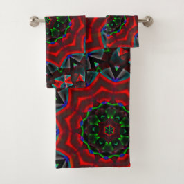 Conjunto De Toalhas caleidoscópio com gradiente circular, verde e verm