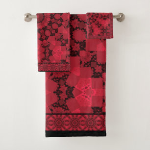 Conjunto De Toalhas Caleidoscópio vermelho-preto, mandala