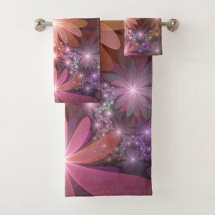 Conjunto De Toalhas Cama De Flores Arte Fractal Abstrato brilhante Col