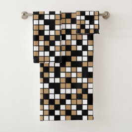 Conjunto De Toalhas Camel Brown, Black, White Random Mosaico Squares