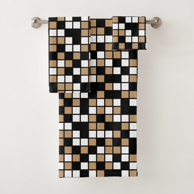 Conjunto De Toalhas Camel Brown, Black, White Random Mosaico Squares (Insitu)