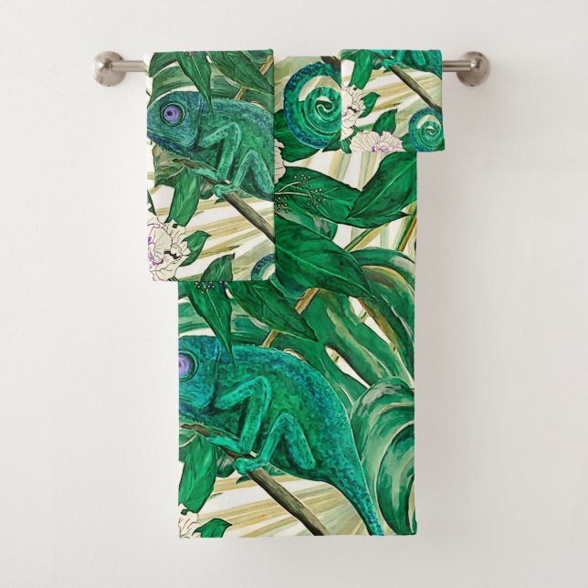 Conjunto De Toalhas Camélias & camaleões tropicais (Insitu)