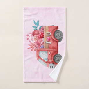 Conjunto De Toalhas Caminhao de Amor Fofo com Carga de Coração Aquarel