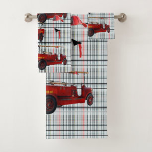 Conjunto De Toalhas Caminhão E Equipamento De Incêndio Vintage,