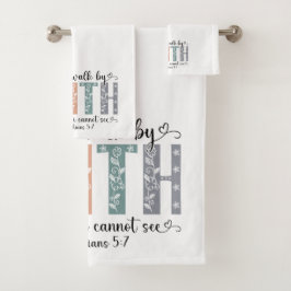 Conjunto De Toalhas Caminhar pela Fé Versículo Bíblico Floral Boho Cri