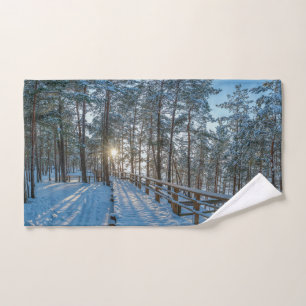 Conjunto De Toalhas Caminho de madeira através da floresta de inverno
