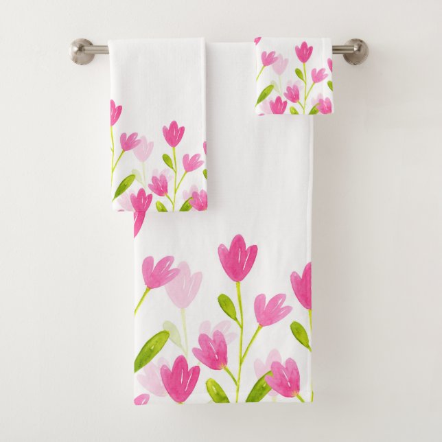 Conjunto De Toalhas Campo de Flores de Aquarela Rosa (Insitu)