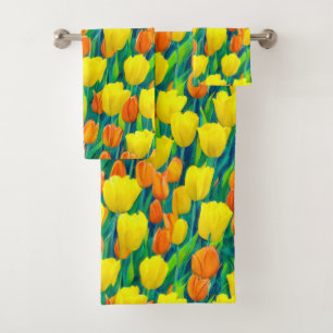 Conjunto De Toalhas Campo de Tulipas Laranja e Amarela