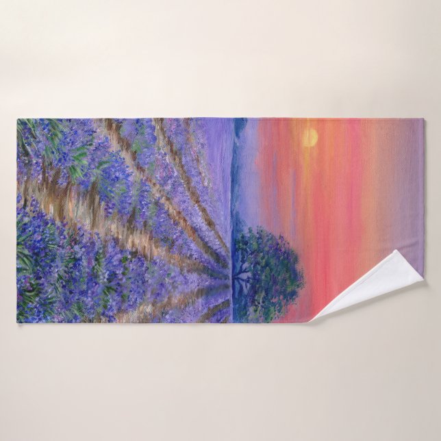 Conjunto De Toalhas Campos de lavanda no Sunset (Toalha de Banho)