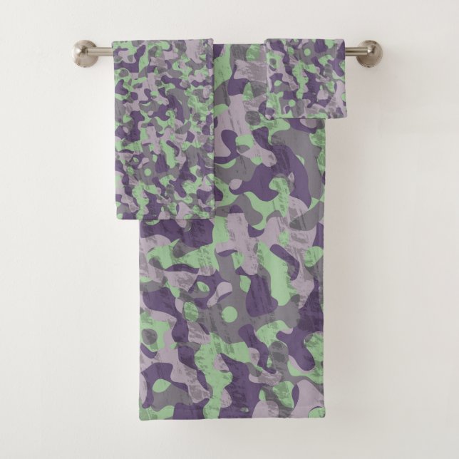 Conjunto De Toalhas camuflado abstrato verde e roxo (Insitu)