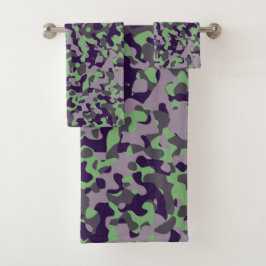 Conjunto De Toalhas camuflagem abstrata verde e violeta desbotada