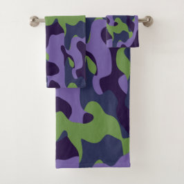 Conjunto De Toalhas Camuflagem abstrata verde roxo e azul