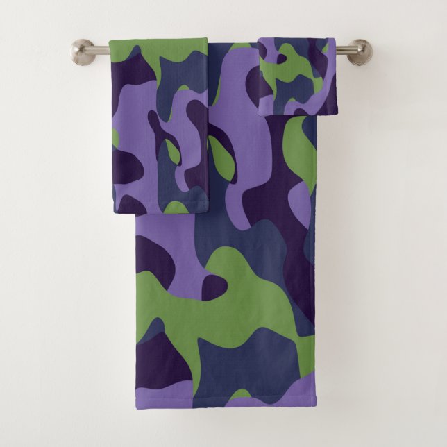 Conjunto De Toalhas Camuflagem abstrata verde roxo e azul (Insitu)