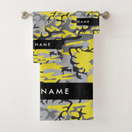 Conjunto De Toalhas Camuflagem Amarela e Cinza Seu nome Personaliza