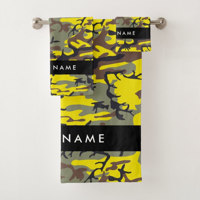 Conjunto De Toalhas Camuflagem Amarela e Marrom Personalize seu nome (Insitu)