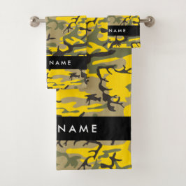 Conjunto De Toalhas Camuflagem Amarela e Verde Seu nome Personaliza
