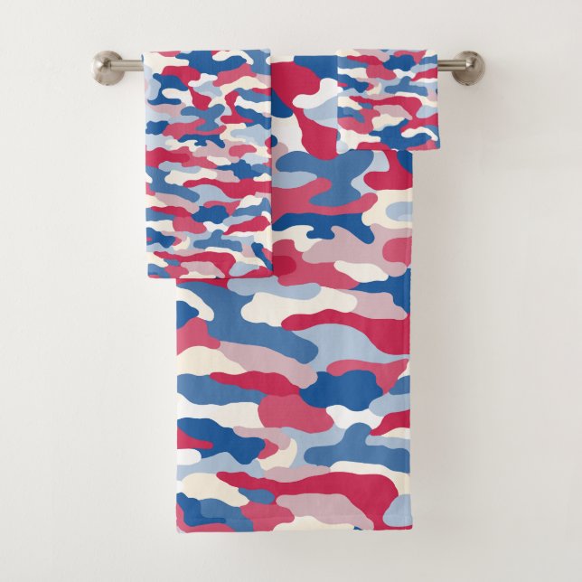Conjunto De Toalhas Camuflagem Azul e Branco Vermelho (Insitu)