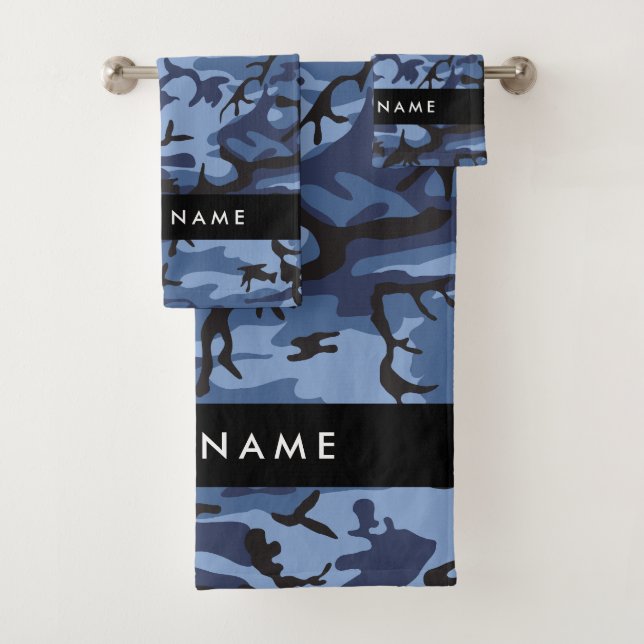 Conjunto De Toalhas Camuflagem Azul Marinho Personalize seu nome (Insitu)
