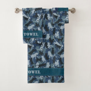 Conjunto De Toalhas Camuflagem de Marinho de gatos