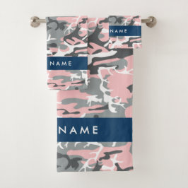 Conjunto De Toalhas Camuflagem rosa e Cinza Seu nome Personaliza