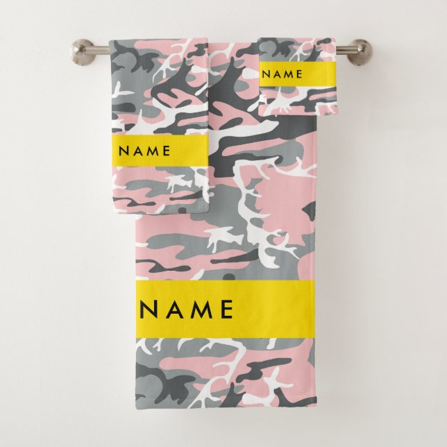 Conjunto De Toalhas Camuflagem rosa e Cinza Seu nome Personaliza (Insitu)