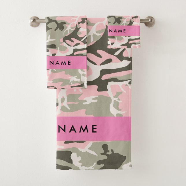 Conjunto De Toalhas Camuflagem Rosa e Verde Personalize seu nome (Insitu)