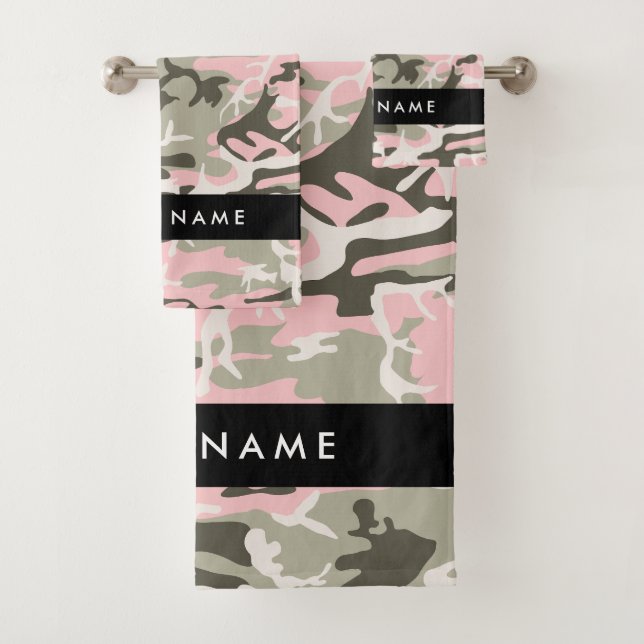 Conjunto De Toalhas Camuflagem rosa e verde Seu nome personaliza (Insitu)