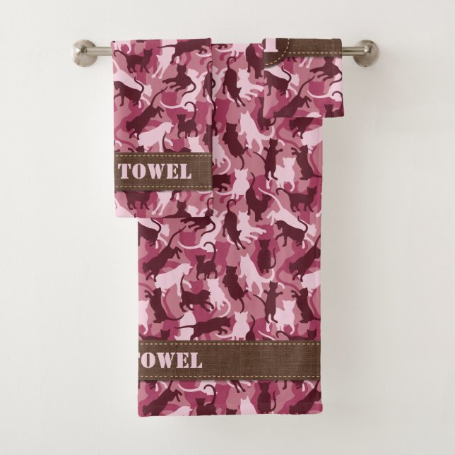 Conjunto De Toalhas Camuflagem Rosa Gatos (Insitu)
