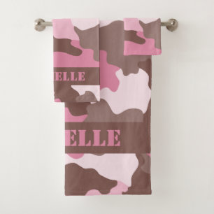 Conjunto De Toalhas Camuflagem Rosa Monograma