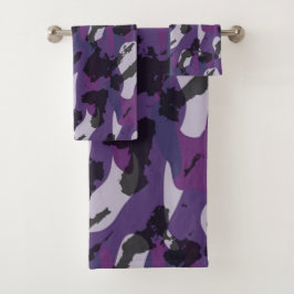 Conjunto De Toalhas Camuflagem Roxa Abstrata