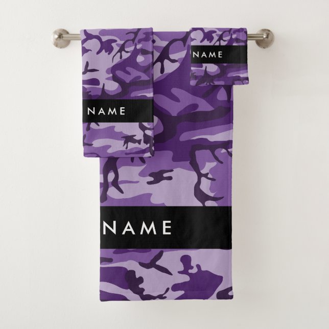 Conjunto De Toalhas Camuflagem Roxa Personalize seu nome (Insitu)