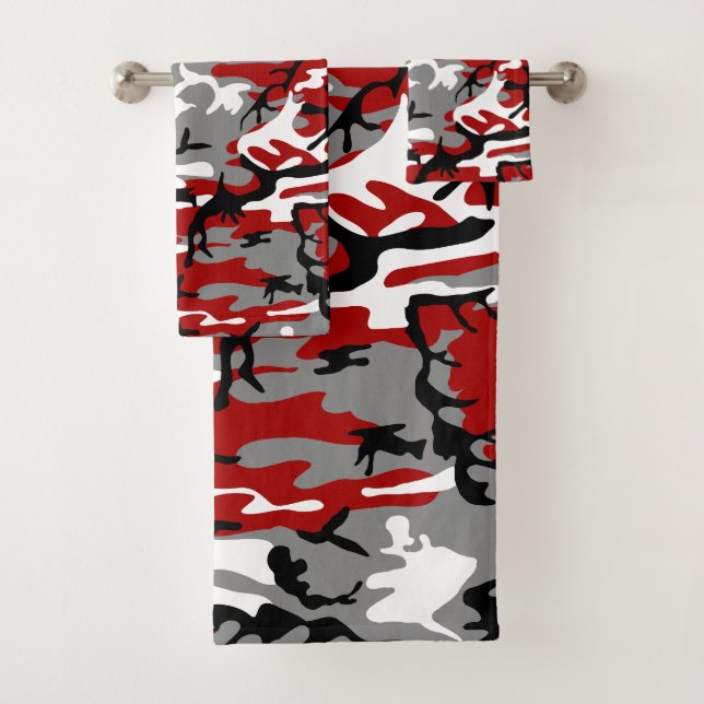 Conjunto De Toalhas Camuflagem Vermelha e Cinza, Militar, Exército (Insitu)