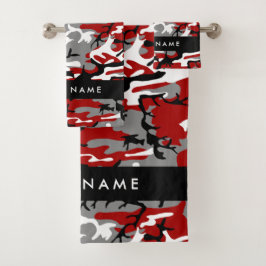 Conjunto De Toalhas Camuflagem Vermelha e Cinza Seu nome Personaliza