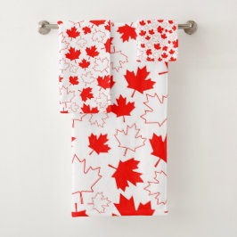 Conjunto De Toalhas Canadá Mapear Padrão Aleatório Vermelho Branco