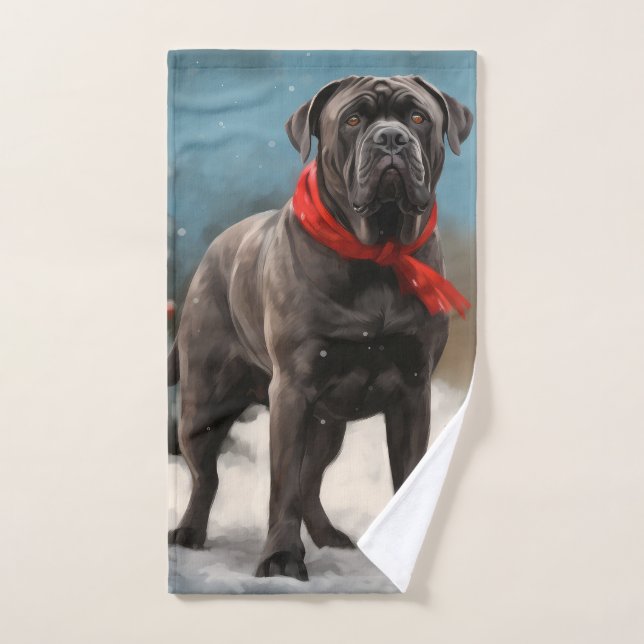 Conjunto De Toalhas Cane Corso no Natal da Neve (Toalha de mão)
